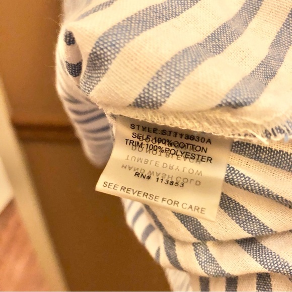 SugarLips Boho Cold Shoulder Tassel Lace Stripe Top Blue White XS - Picture 5 of 6